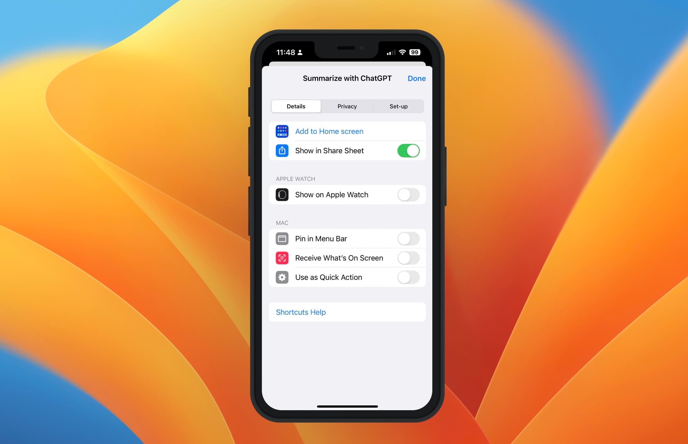iOS Shortcut Details