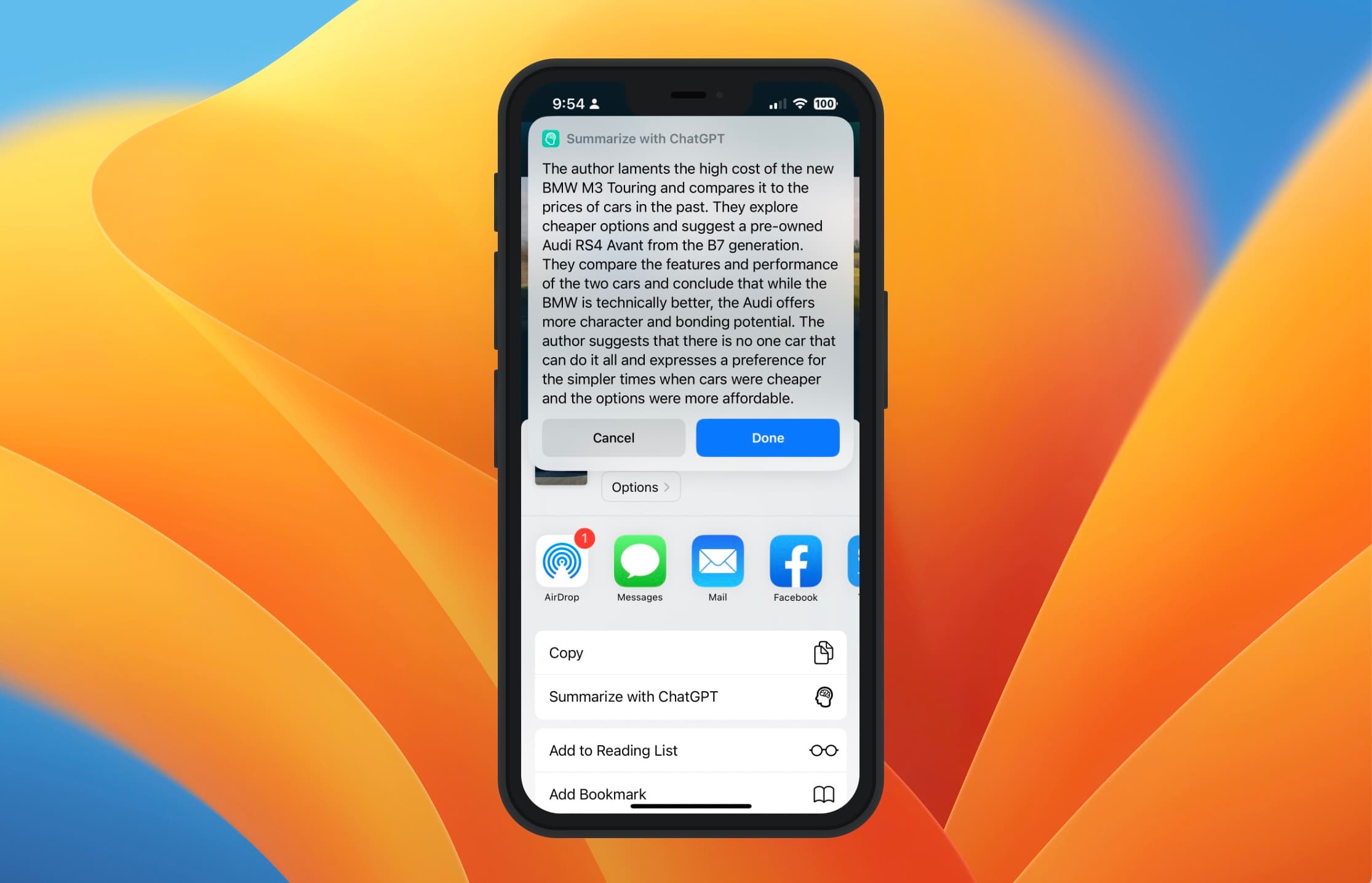 iOS ChatGPT Shortcut Results